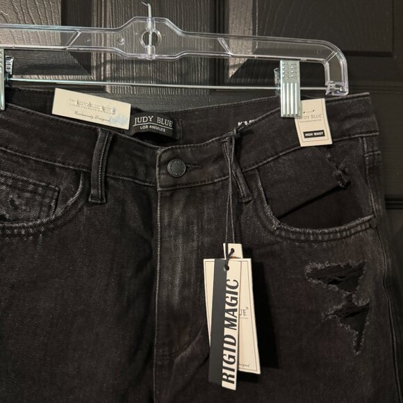 NWT Judy Bue 90s Black Distressed Stretch Rigid Front Denim 9/29 - Picture 2 of 5